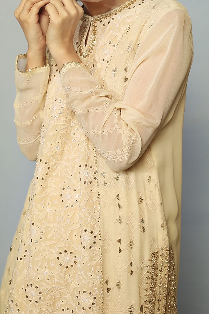Beige Embroidered Wedding Sharara Set by Neha Poddar at Pernia's Pop Up Shop