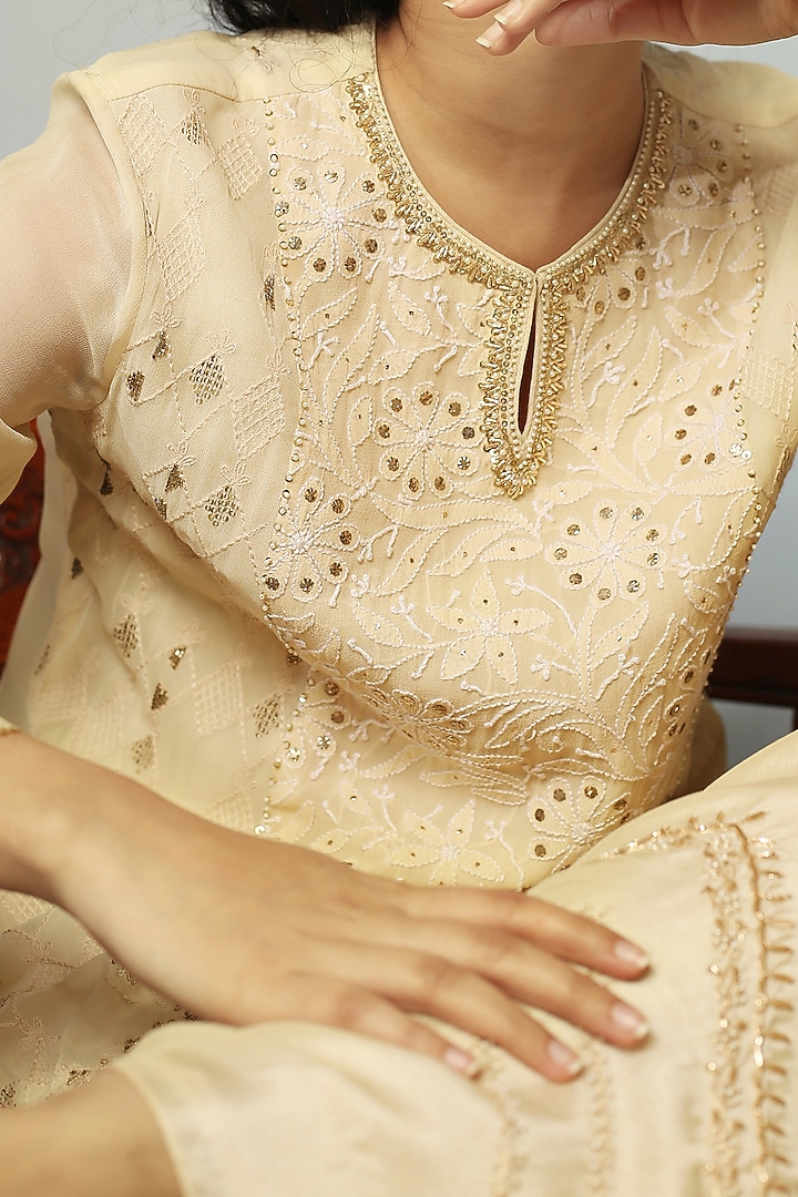 Beige Embroidered Wedding Sharara Set by Neha Poddar at Pernia's Pop Up Shop