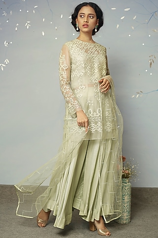 Aqua Green Embellished Sharara Set by Neha Poddar