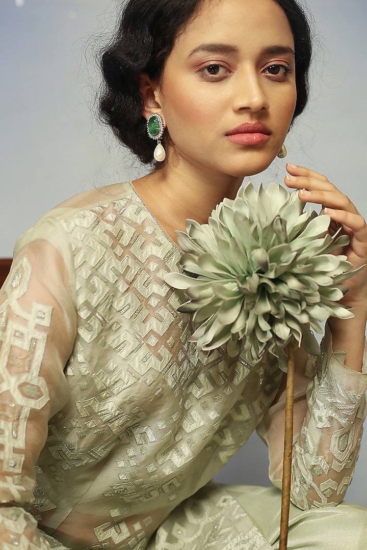Aqua Green Embellished Wedding Sharara Set by Neha Poddar at Pernia's Pop Up Shop