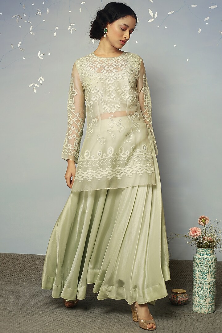 Aqua Green Embellished Wedding Sharara Set by Neha Poddar at Pernia's Pop Up Shop