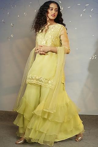 Mint Green Embellished Sharara Set by Neha Poddar