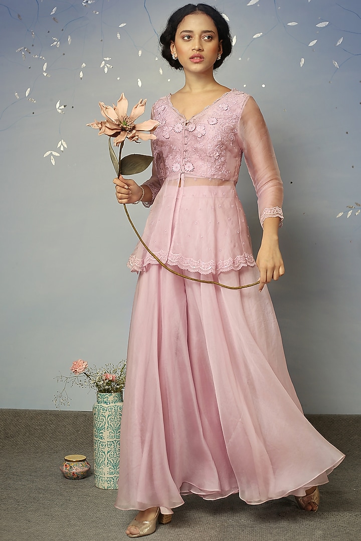 Lilac Embellished Wedding Sharara Set by Neha Poddar at Pernia's Pop Up Shop