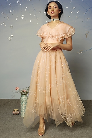 Powder Pink Embellished Skirt Set by Neha Poddar