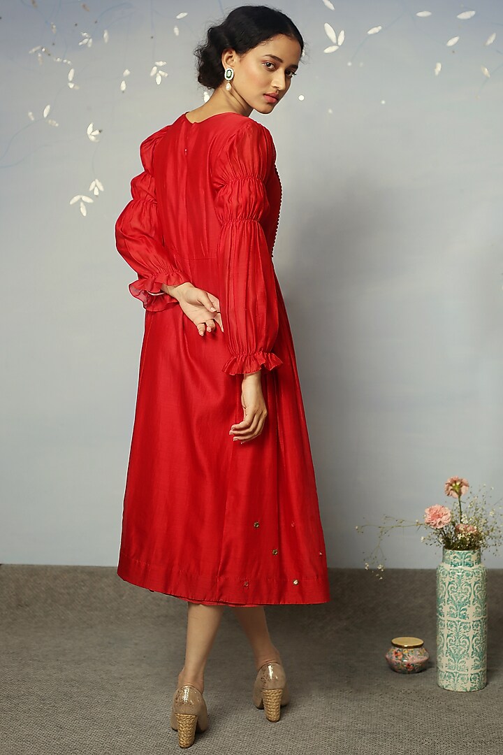 Red Vacation Dress With Mirror Work by Neha Poddar at Pernia's Pop Up Shop