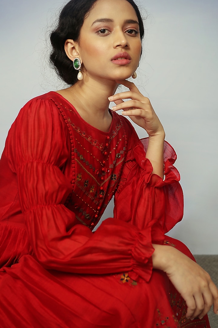 Red Vacation Dress With Mirror Work by Neha Poddar at Pernia's Pop Up Shop