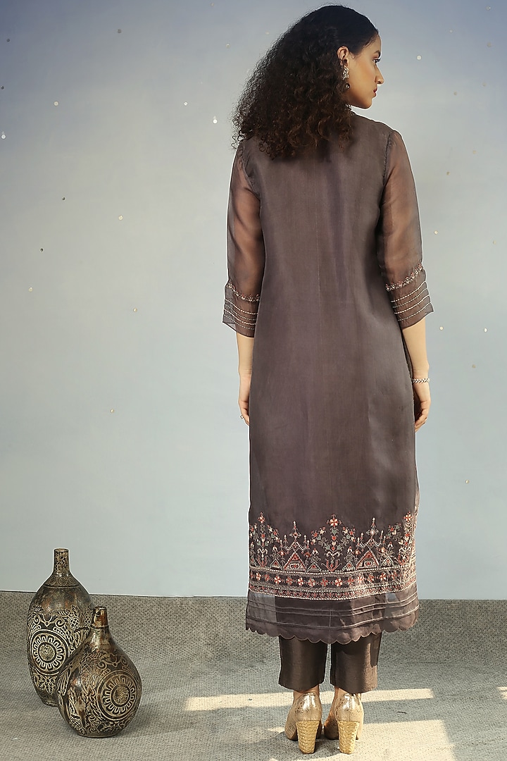 Charcoal Kurta Set With Mirror Work by Neha Poddar at Pernia's Pop Up Shop