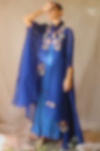 Blue Embellished Cape With Inner by Neha Poddar