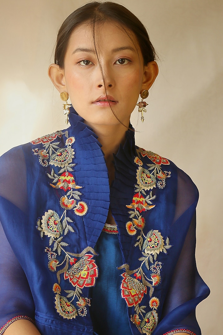 Blue Embellished Cape With Inner by Neha Poddar at Pernia's Pop Up Shop