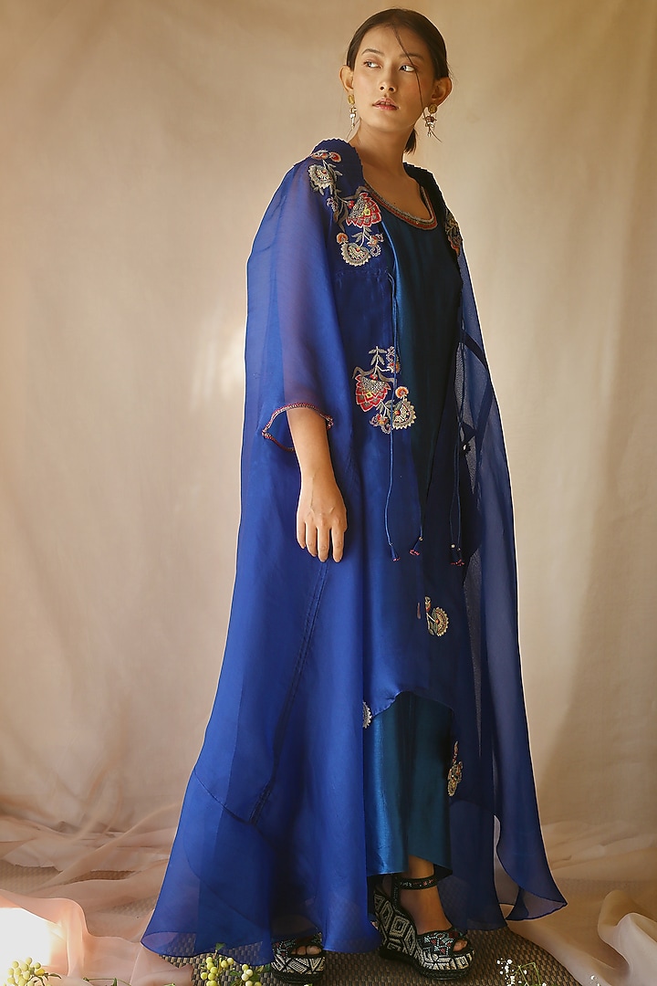 Blue Embellished Cape With Inner by Neha Poddar at Pernia's Pop Up Shop