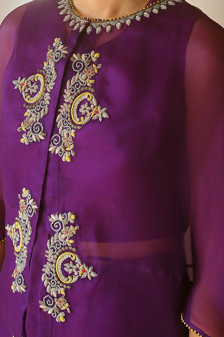 Purple Flared Pant Set With Thread Work by Neha Poddar at Pernia's Pop Up Shop