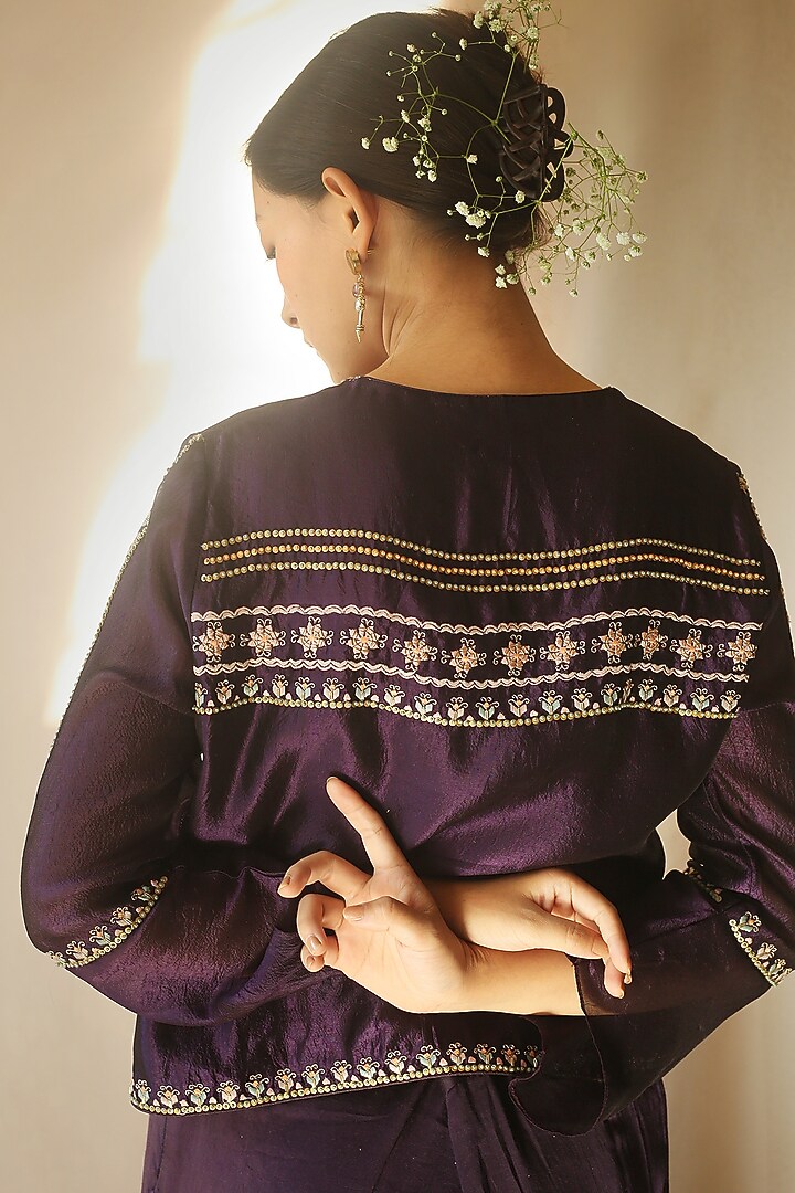 Aubergine Embellished Pant Set by Neha Poddar at Pernia's Pop Up Shop