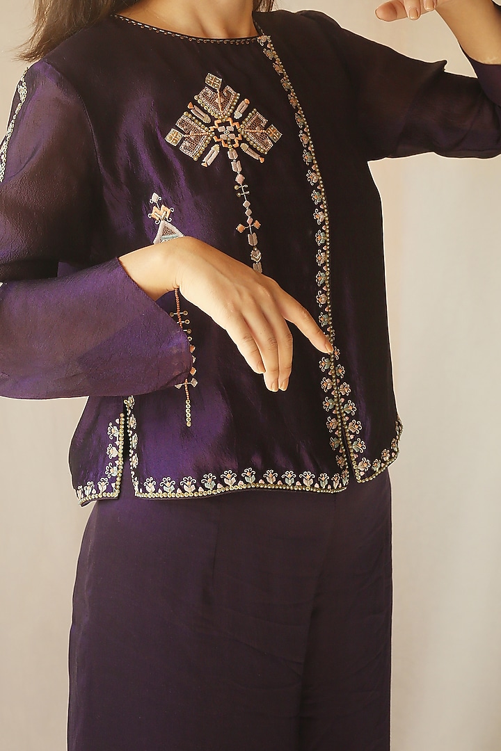 Aubergine Embellished Pant Set by Neha Poddar at Pernia's Pop Up Shop