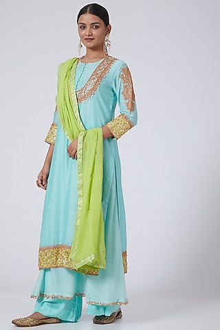 Blue Gota Embellished Kurta Set by Neha Poddar