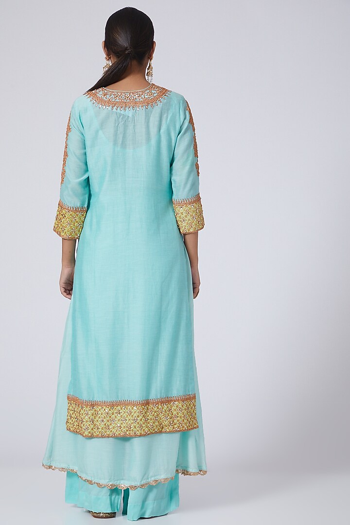 Blue Gota Embellished Kurta Set by Neha Poddar at Pernia's Pop Up Shop