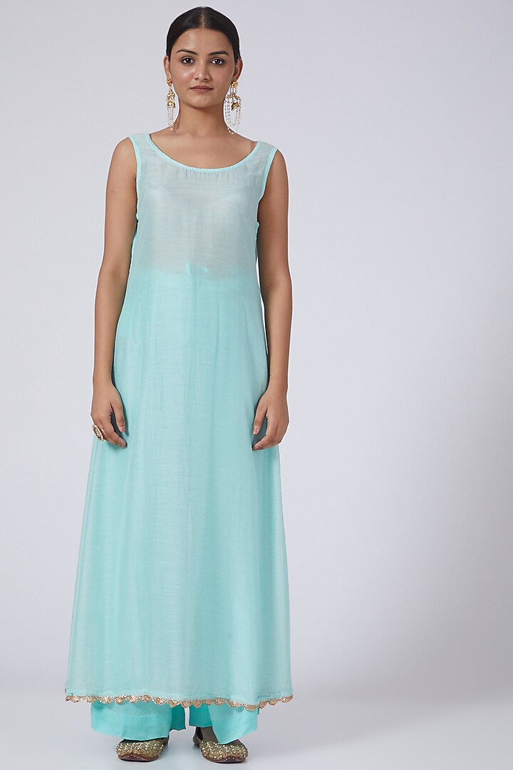 Blue Gota Embellished Kurta Set by Neha Poddar at Pernia's Pop Up Shop