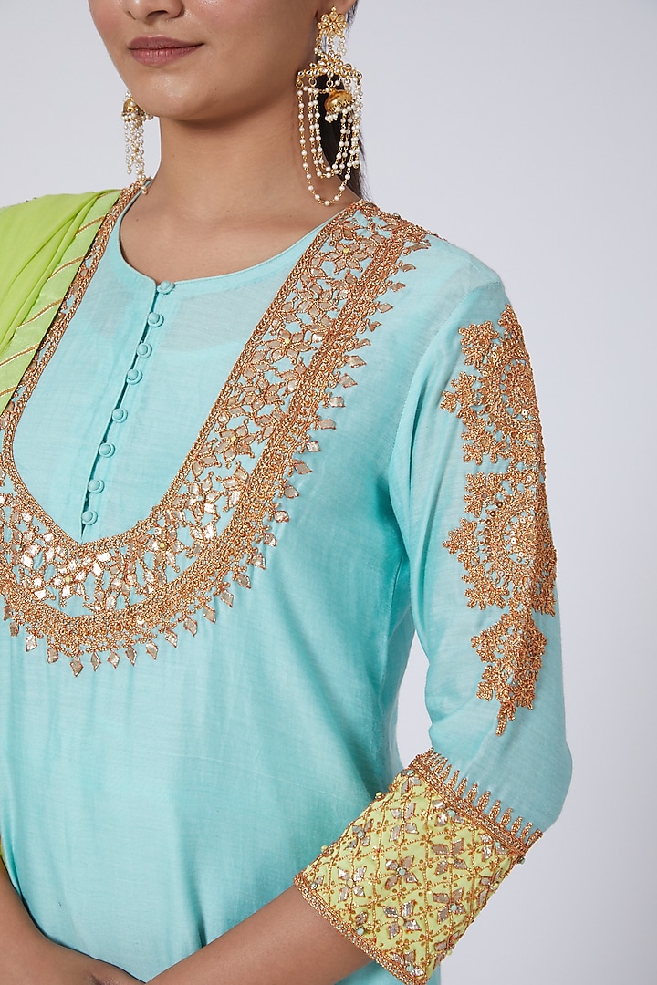 Blue Gota Embellished Kurta Set by Neha Poddar at Pernia's Pop Up Shop