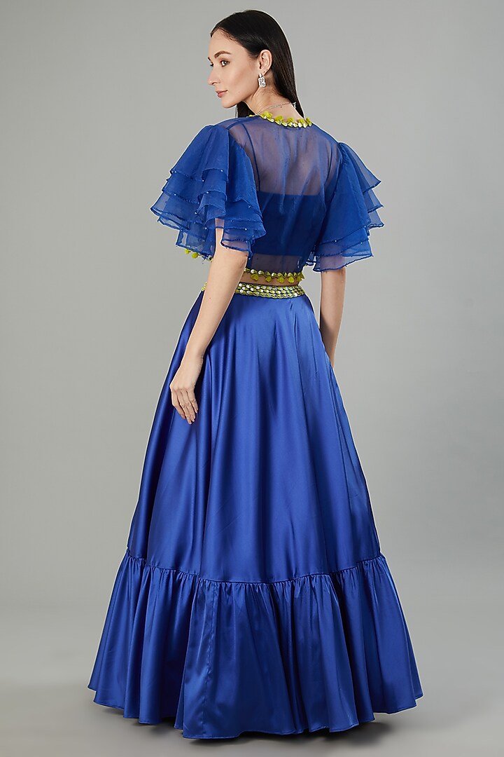 Blue Armani Satin Flared Wedding Lehenga Set
by NEHA PUPREJA at Pernia's Pop Up Shop