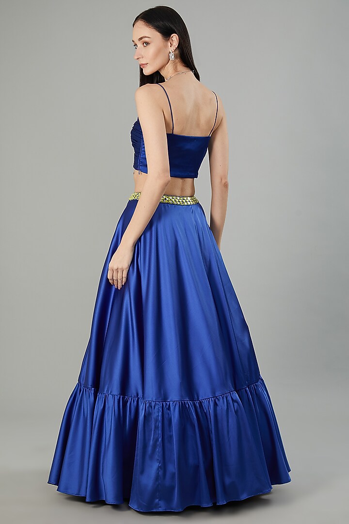 Blue Armani Satin Flared Wedding Lehenga Set
by NEHA PUPREJA at Pernia's Pop Up Shop