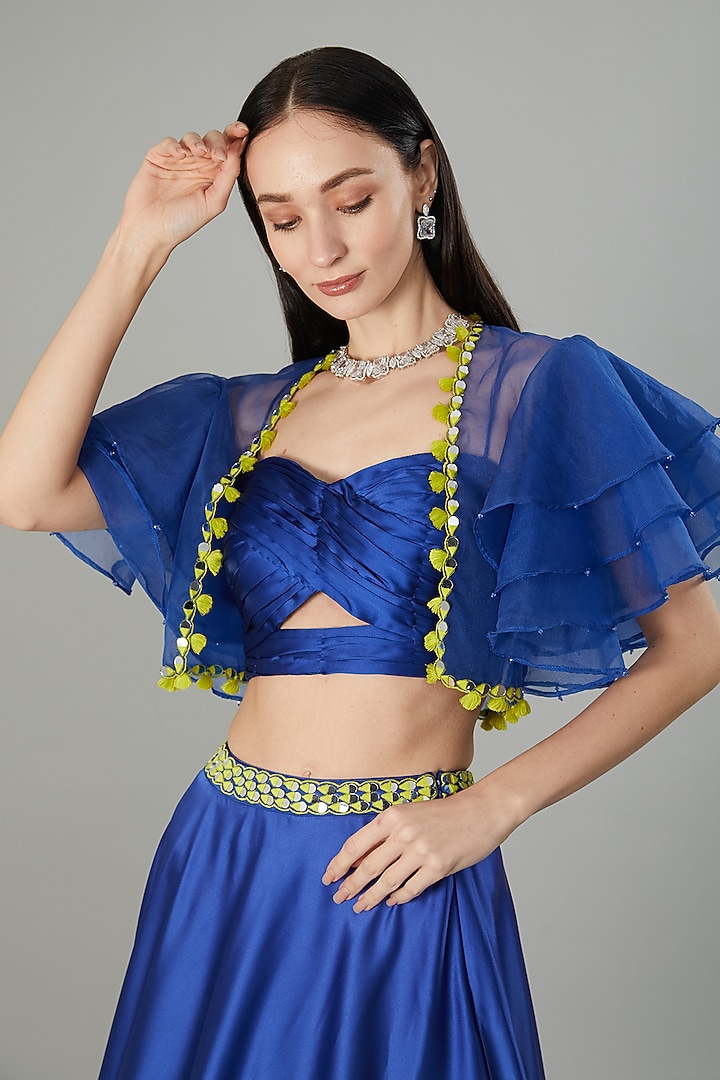 Blue Armani Satin Flared Wedding Lehenga Set
by NEHA PUPREJA at Pernia's Pop Up Shop