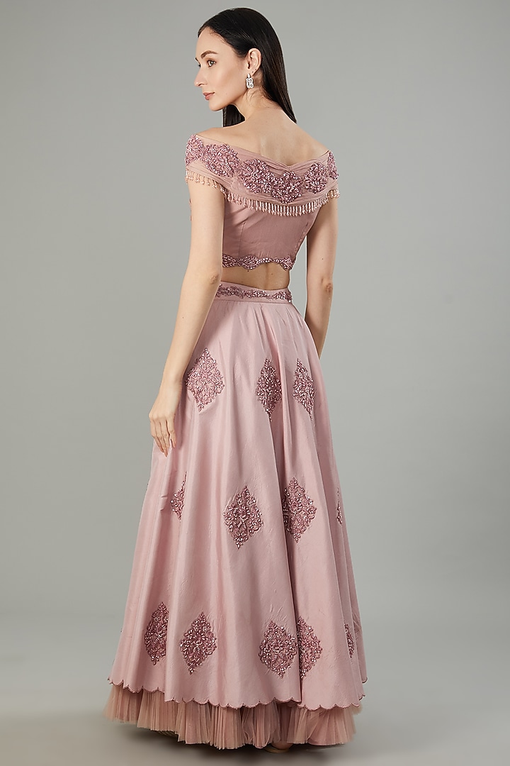 Pink Pure Dupion Silk Cutdana Hand Embroidered Wedding Lehenga Set by NEHA PUPREJA at Pernia's Pop Up Shop