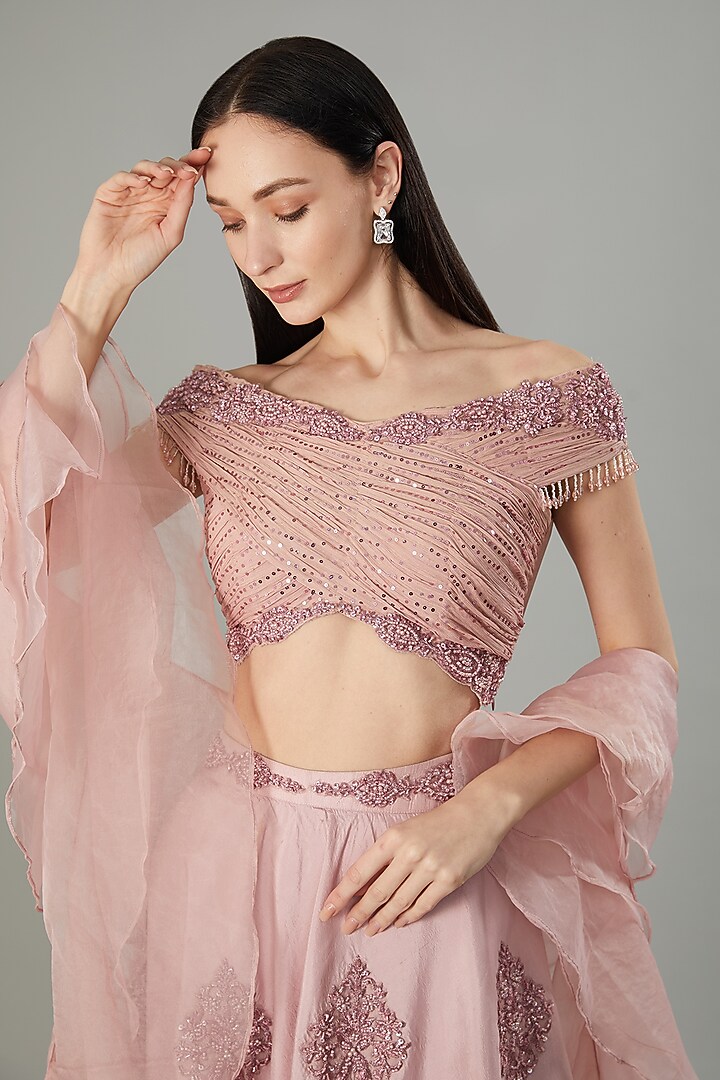 Pink Pure Dupion Silk Cutdana Hand Embroidered Wedding Lehenga Set by NEHA PUPREJA at Pernia's Pop Up Shop