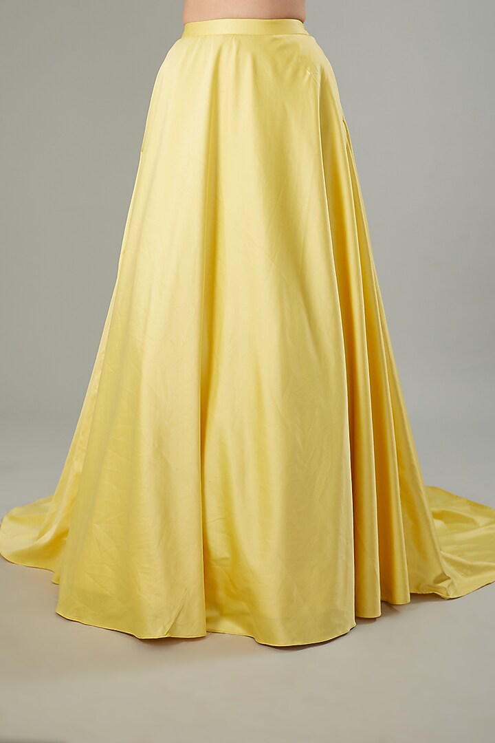 Yellow Dutch Satin Flared Wedding Lehenga Set by NEHA PUPREJA at Pernia's Pop Up Shop