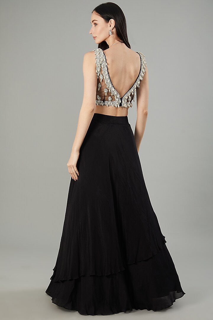 Black Chinon Chiffon Wedding Lehenga Set by NEHA PUPREJA at Pernia's Pop Up Shop