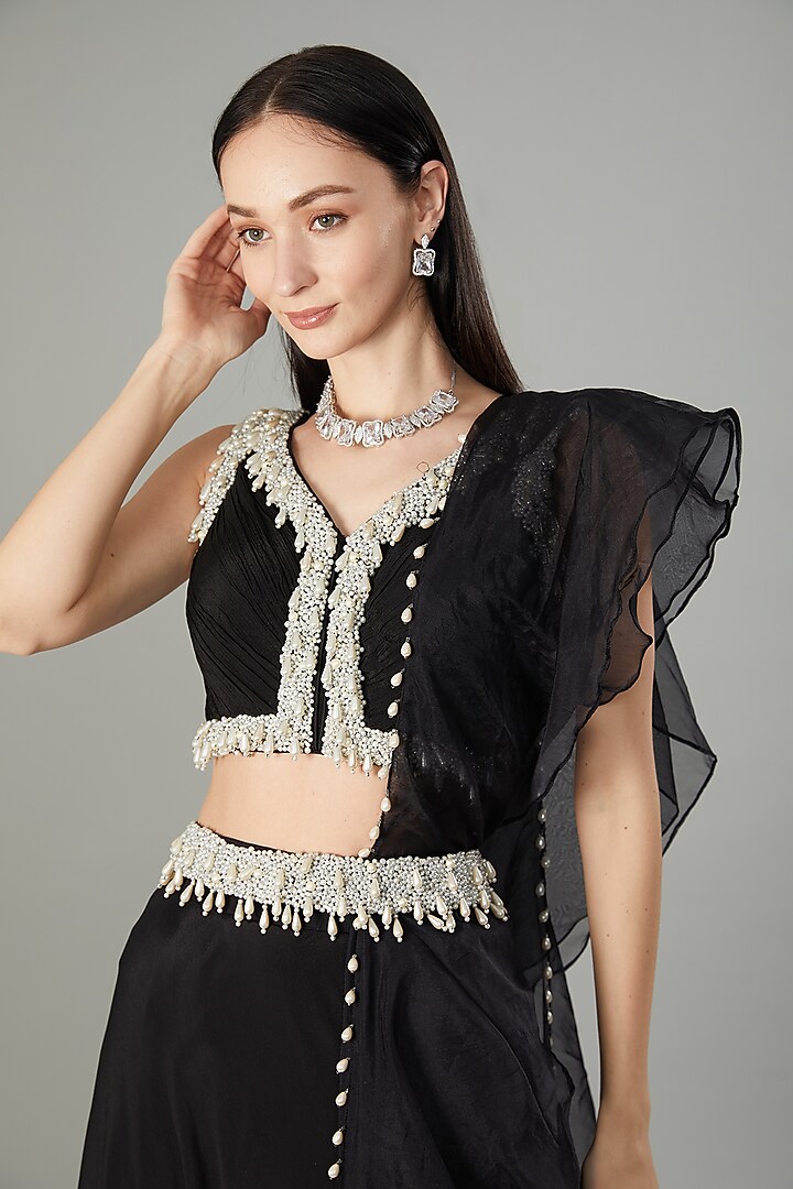 Black Chinon Chiffon Wedding Lehenga Set by NEHA PUPREJA at Pernia's Pop Up Shop