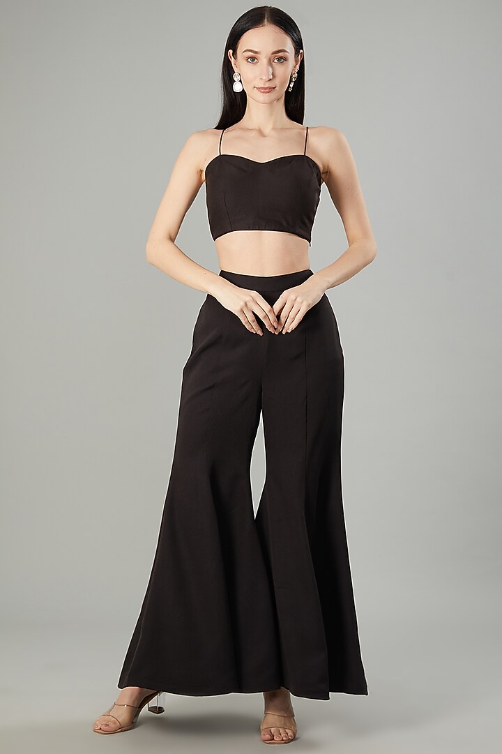 Black Moss Crepe Pearl Embroidered Co-Ord Set by NEHA PUPREJA at Pernia's Pop Up Shop