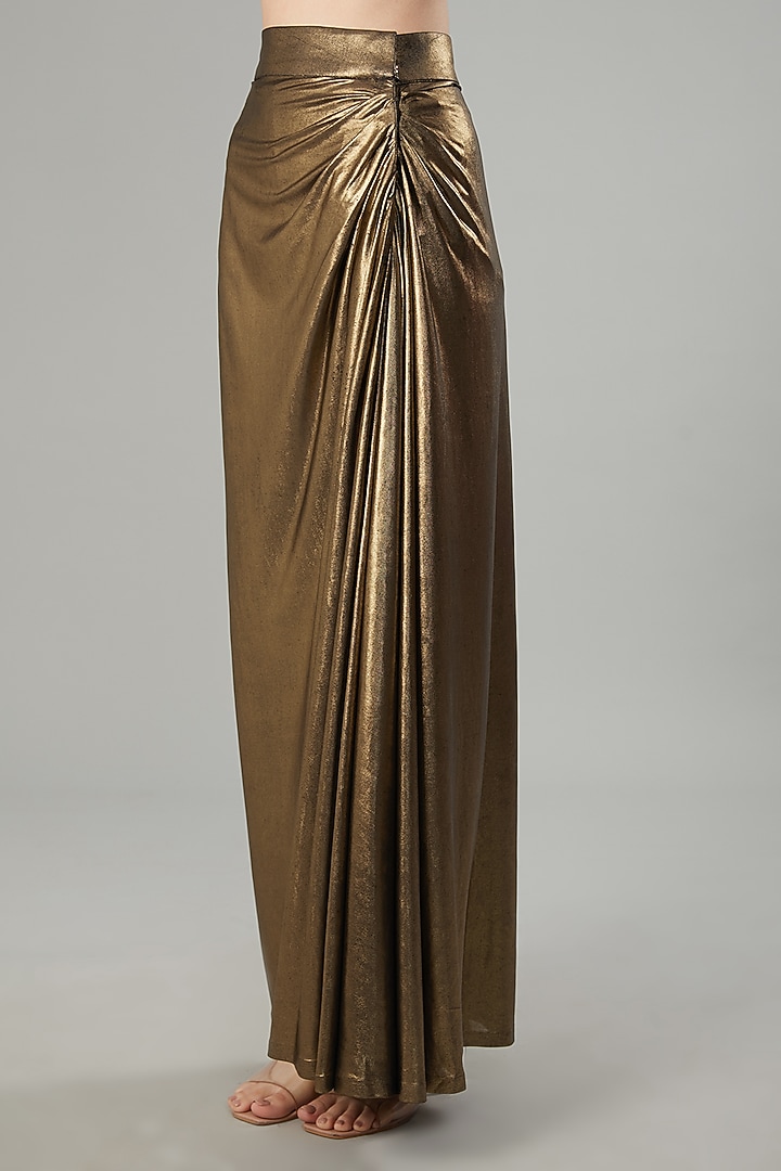 Gold Metallic Lycra Draped Skirt Set by NEHA PUPREJA at Pernia's Pop Up Shop
