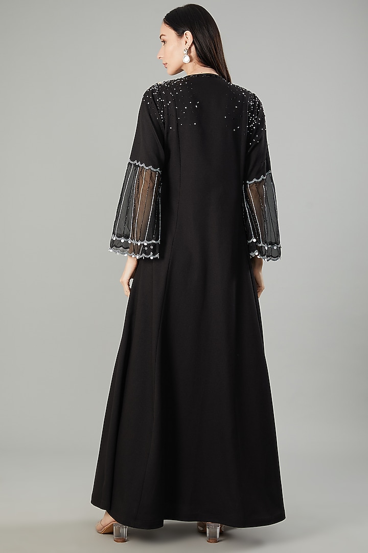 Black Imported Crepe Crystal Embellished Jacket Set by NEHA PUPREJA at Pernia's Pop Up Shop
