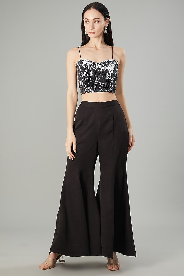 Black Imported Crepe Crystal Embellished Jacket Set by NEHA PUPREJA at Pernia's Pop Up Shop
