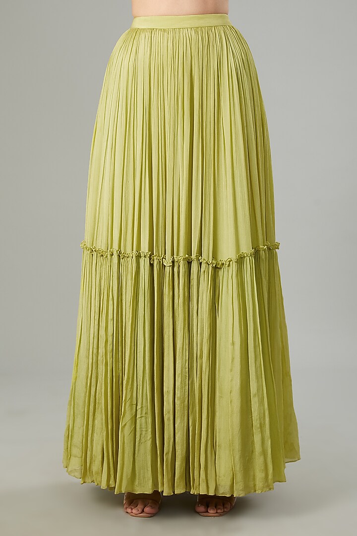 Parrot Green Chinon Chiffon Flared Wedding Lehenga Set by NEHA PUPREJA at Pernia's Pop Up Shop