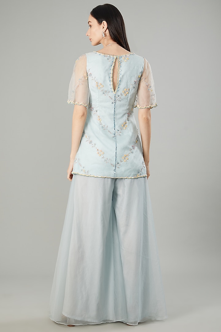 Pastel Blue Organza Wedding Sharara Set by NEHA PUPREJA at Pernia's Pop Up Shop