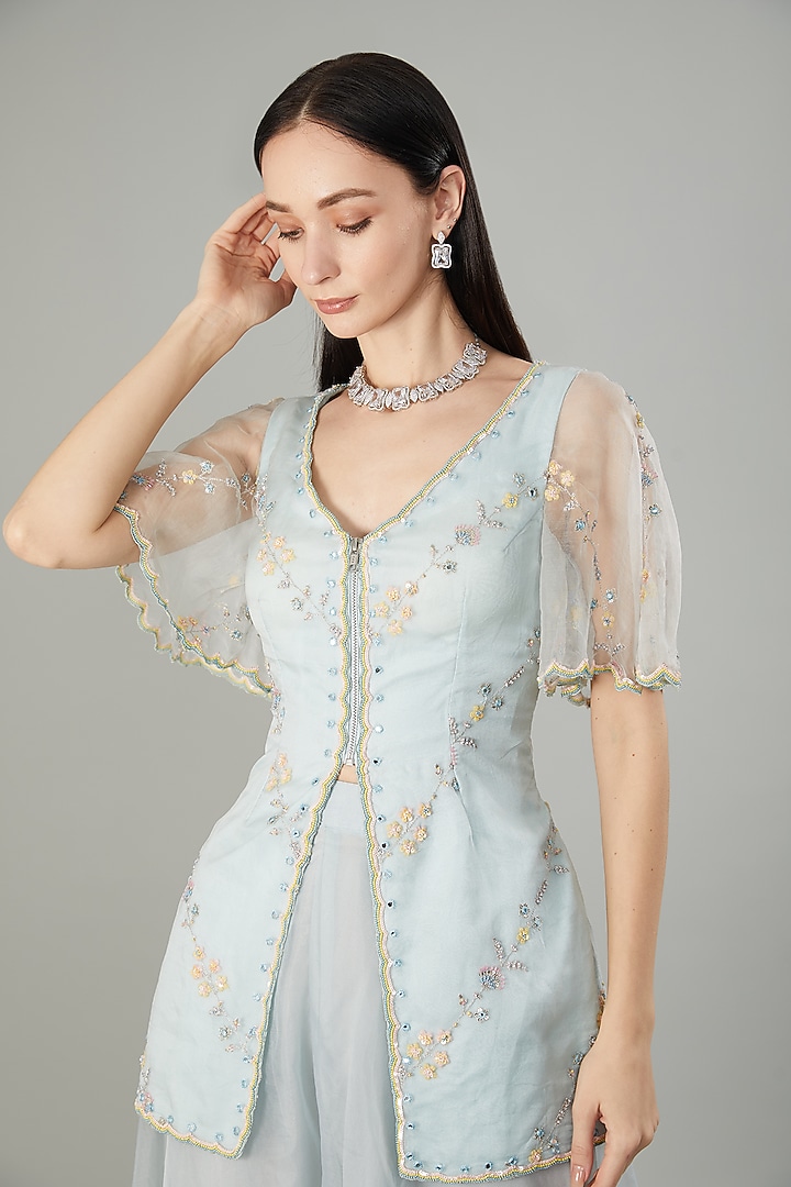 Pastel Blue Organza Wedding Sharara Set by NEHA PUPREJA at Pernia's Pop Up Shop