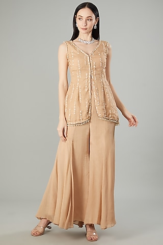 Beige Chiffon Sharara Set by neha pupreja-MORE FROM NEHA PUPREJA