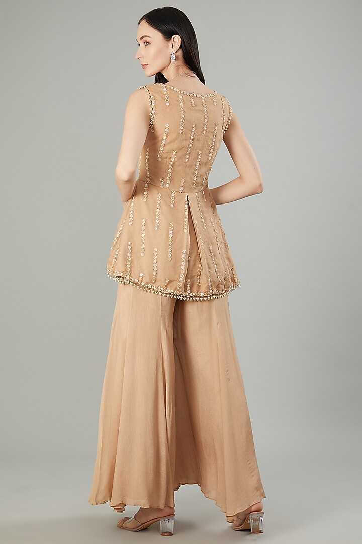 Beige Chiffon Wedding Sharara Set by NEHA PUPREJA at Pernia's Pop Up Shop