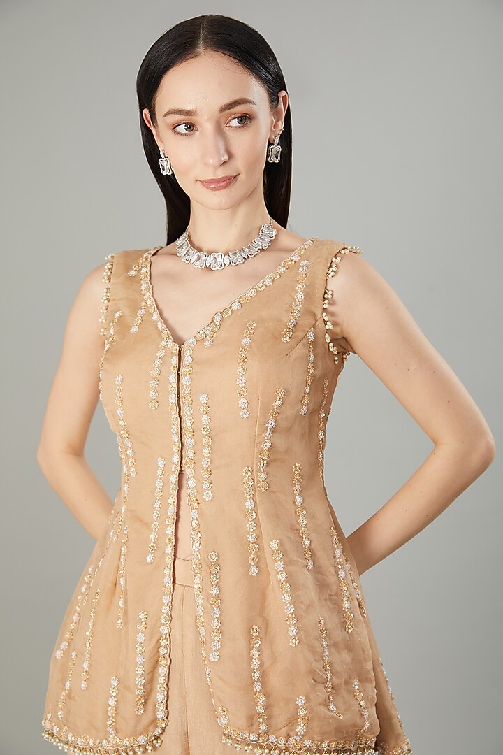 Beige Chiffon Wedding Sharara Set by NEHA PUPREJA at Pernia's Pop Up Shop