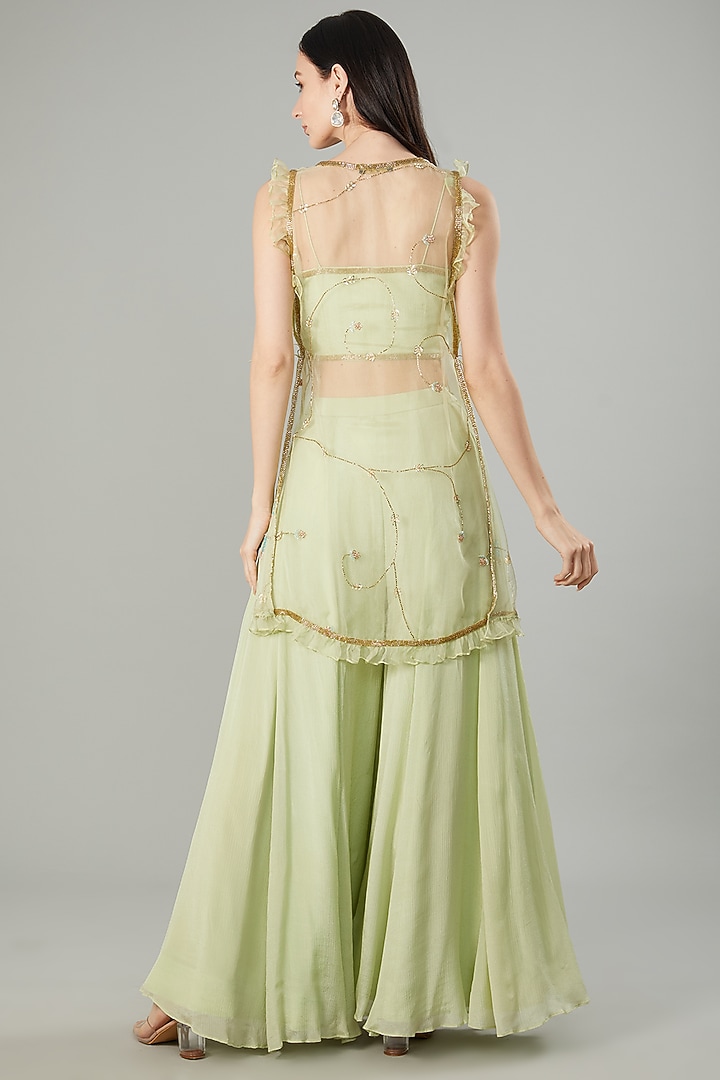 Lime Green Chinon Chiffon Wedding Sharara Set by NEHA PUPREJA at Pernia's Pop Up Shop