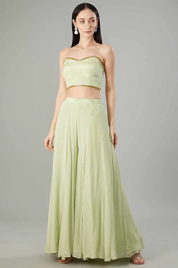 Lime Green Chinon Chiffon Wedding Sharara Set by NEHA PUPREJA at Pernia's Pop Up Shop