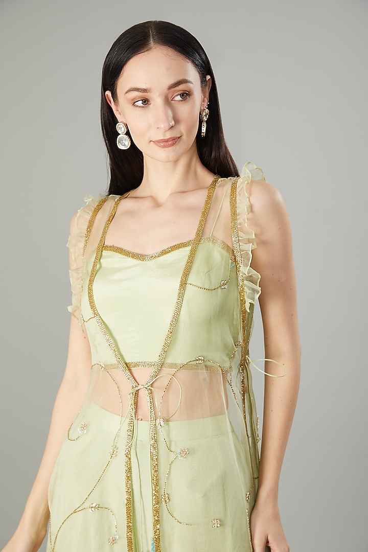 Lime Green Chinon Chiffon Wedding Sharara Set by NEHA PUPREJA at Pernia's Pop Up Shop