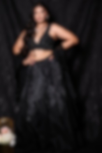 Black Organza Chiffon Wedding Lehenga Set by NEHA PUPREJA at Pernia's Pop Up Shop