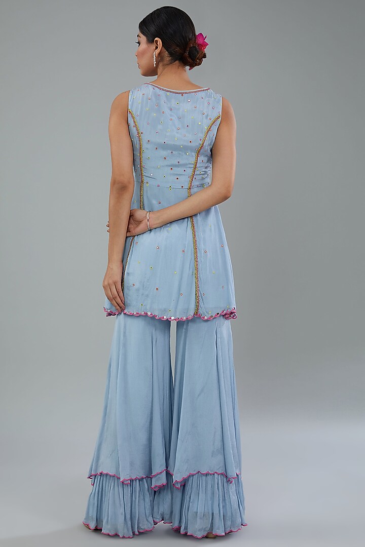 Powder Blue Chinon Chiffon Wedding Sharara Set by NEHA PUPREJA at Pernia's Pop Up Shop
