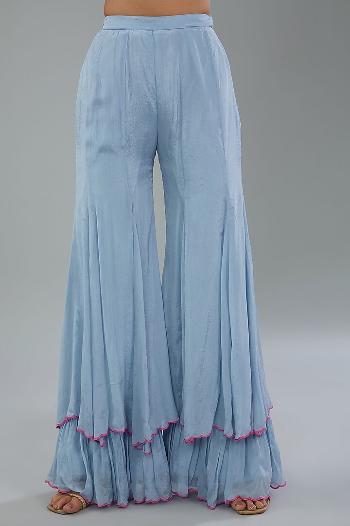 Powder Blue Chinon Chiffon Wedding Sharara Set by NEHA PUPREJA at Pernia's Pop Up Shop
