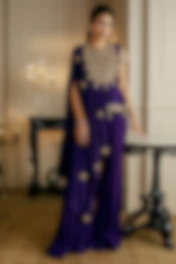 Purple Silk & Georgette Gharara Set by Nehha Nhata