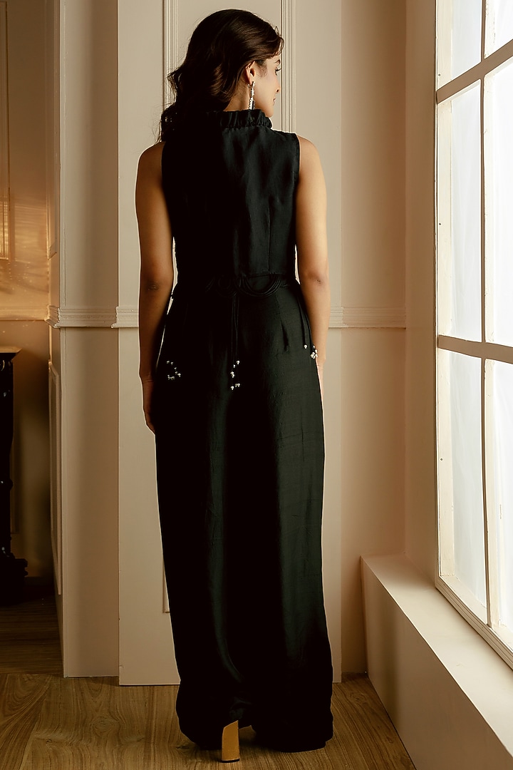 Black Silk & Organza Hand Embroidered Jacket Set by Nehha Nhata at Pernia's Pop Up Shop