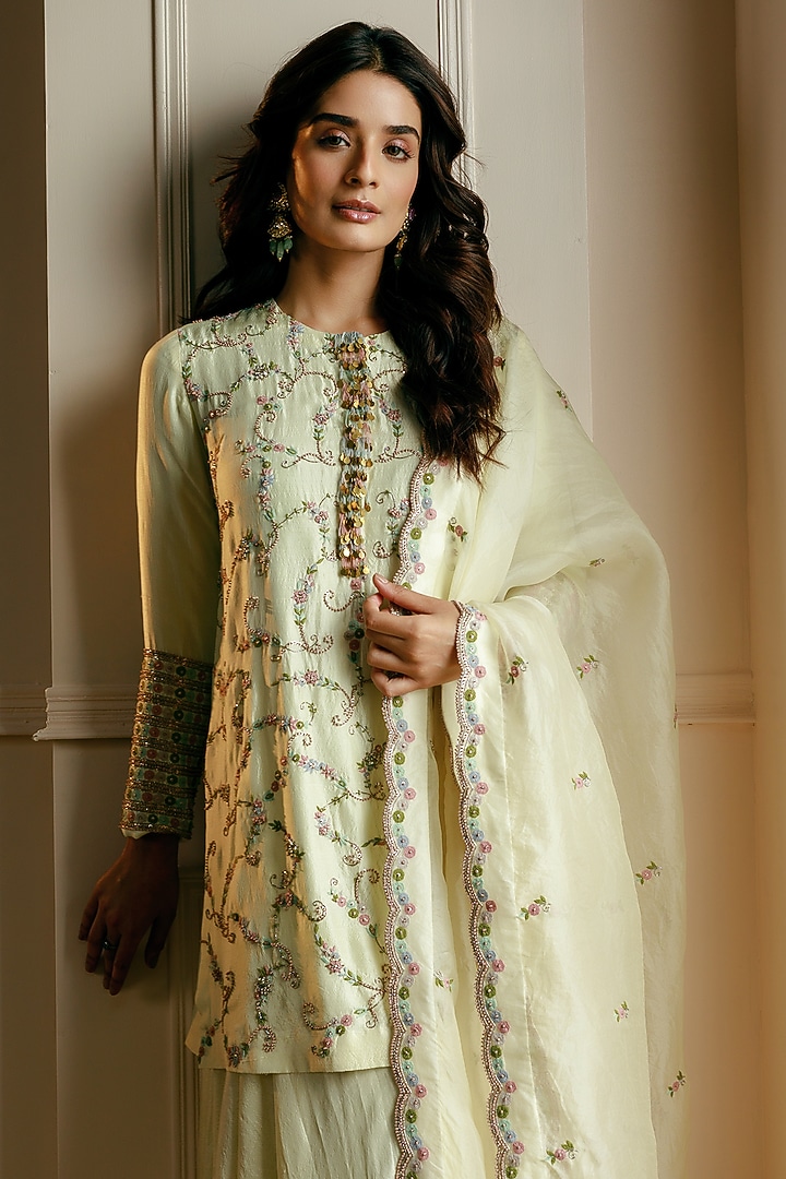 Beige Silk Wedding Sharara Set by Nehha Nhata at Pernia's Pop Up Shop
