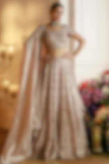 Champagne Silk Embroidered Bridal Lehenga Set by Nehha Nhata at Pernia's Pop Up Shop