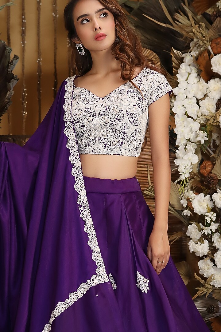 Purple Hand Embroidered Wedding Lehenga Set by Nehha Nhata at Pernia's Pop Up Shop